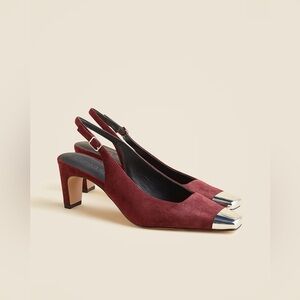 NWT J.Crew Cap Toe Slingback Pumps In Suede Warmed Walnut